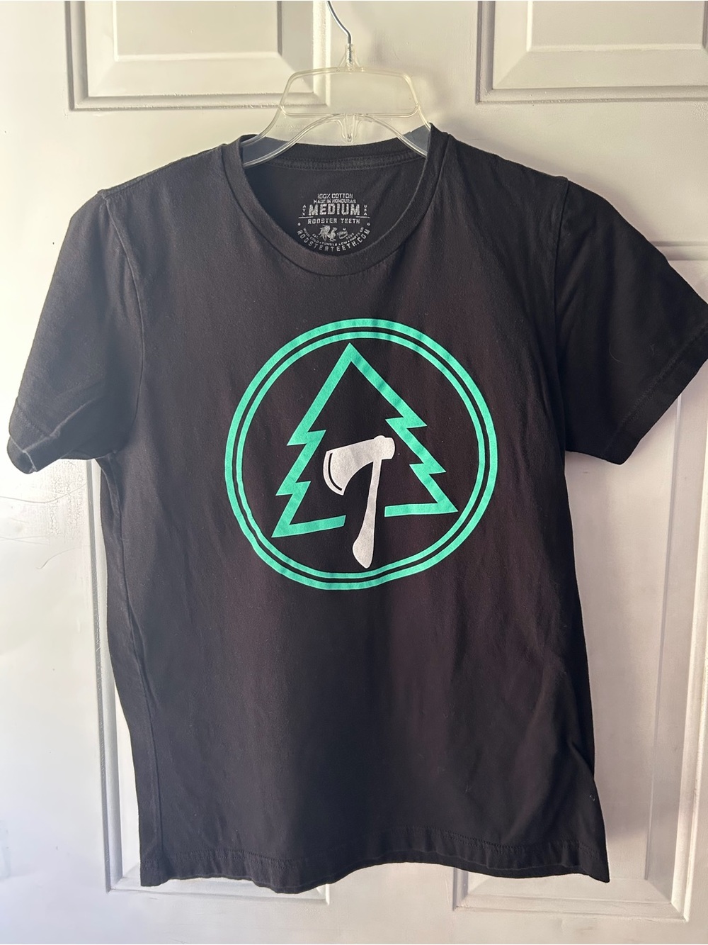 Sugar Pine 7 Rooster Teeth Black Graphic Tee Shirt Size Medium Axe Tree SP7